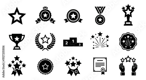 Collection of Black Award and Recognition Icons.