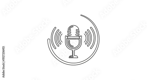 Microphone icon with sound waves broadcasting.