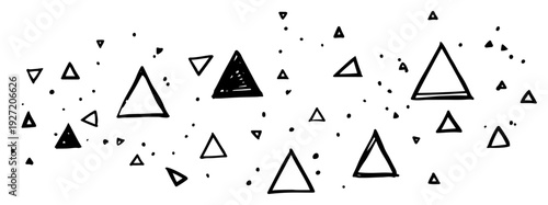 Abstract composition of hand drawn triangles and dots in sketchy black ink style