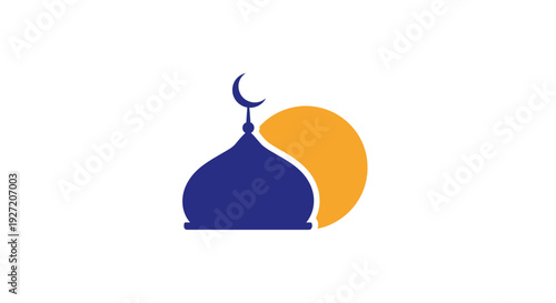 Islamic Mosque Dome with Crescent Moon Symbol.