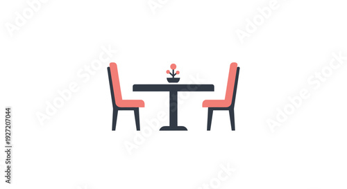 Simple table and chairs illustration with candle.
