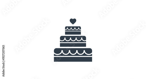 Simple black wedding cake icon with heart on top.
