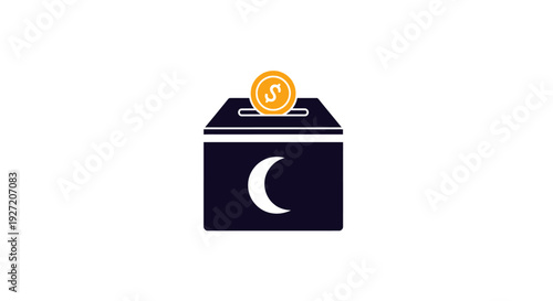 Bitcoin being inserted into a dark blue piggy bank with a crescent moon.