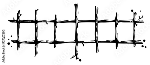Rustic hand drawn wooden grid or branch lattice illustration in black ink