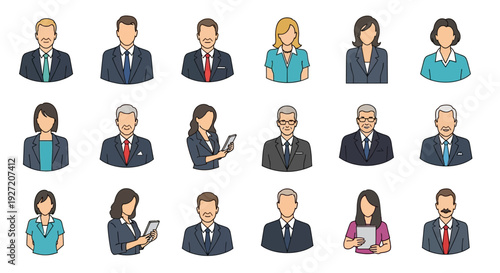Diverse Business Professionals and User Avatars Icon Set
