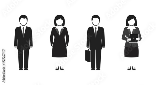 Professional Businesspeople Vector Icons - Corporate Men & Women in Suits, Briefcase, and Tablet
