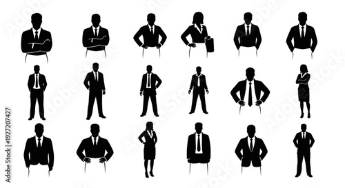 Professional Business People Silhouettes Set - Corporate Men & Women Icons
