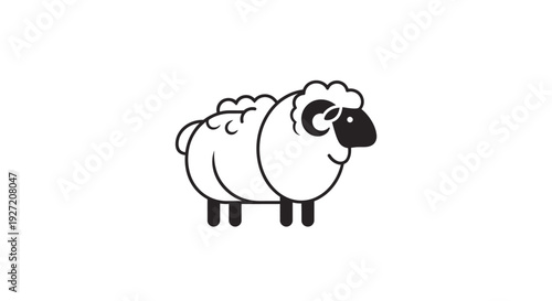 Simple black and white illustration of a sheep standing.