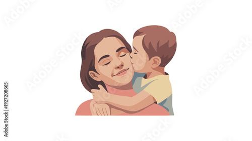 A tender moment between mother and child, a kiss of affection.