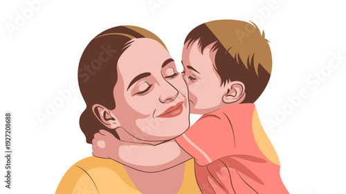 A tender moment captured: a mother and child's loving embrace.