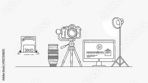 Video production equipment and digital media setup illustration