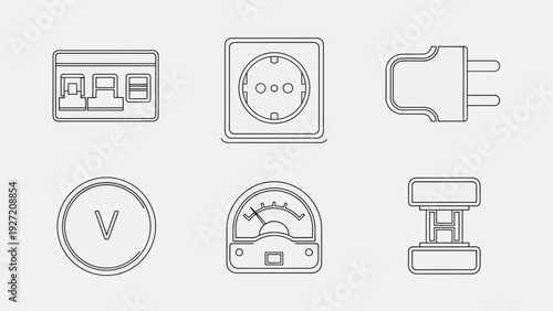 Vector line icons for electrical components and measurement devices.