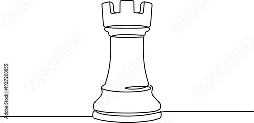 Chess Rook Single Line Icon, Minimalist Castle Tower Defense Outline