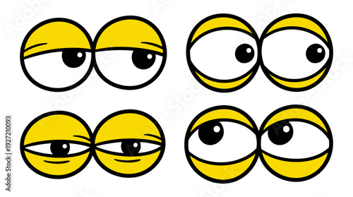 "Cartoon Eyes Vector Illustration with Yellow Background, Expressive Gaze, Funny Emotions, Character Design, Comic Style, Creative Artwork, Decorative Icon, Playful Vector Drawing"