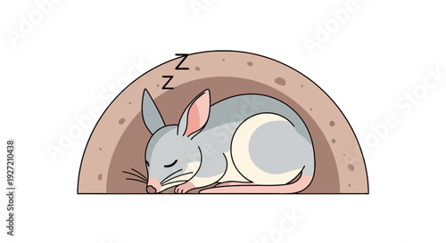 Sleeping bilby in burrow vector illustration; cute Australian animal cartoon in hole; flat design pet for kids storybook art