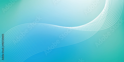 Abstract Blue Green Gradient Background with Flowing White Wave Lines