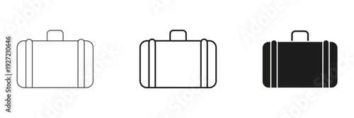 Suitcase Line And Solid Icon Set. Travel Luggage, Baggage, And Packing Outline And Silhouette Symbol Collection. Vacation And Business Trip Essentials. Isolated Vector Illustration