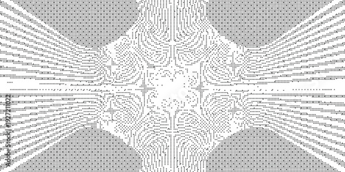 Monochrome Symmetrical Pixel Mandala Abstract Background Vector on White, Ideal for modern technology branding, data visualization themes, corporate presentations and geometric design projects