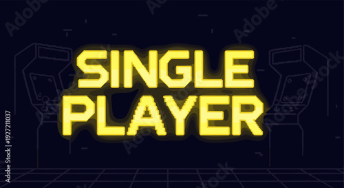 Retro arcade gaming: neon text design with vintage style machines in background