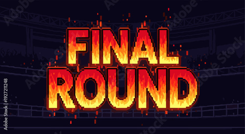 Explosive pixel art text effect with fiery final round theme