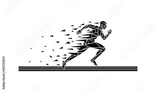 Abstract geometric runner silhouette with dynamic triangular fragmentation