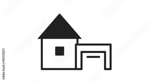 Simple line icon of a house with a garage