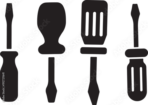 Various screwdrivers in silhouette, four different types on white