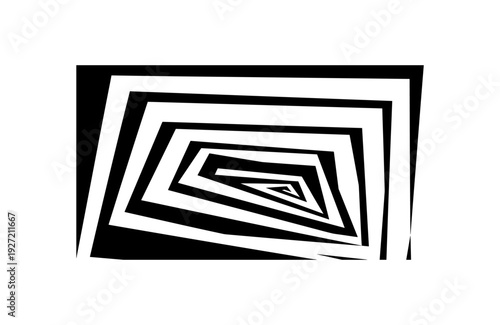 Black and white geometric spiral art with 3d optical illusion effect