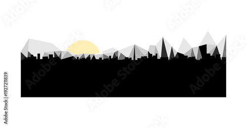 Geometric mountain silhouette with sunrise in polygonal style