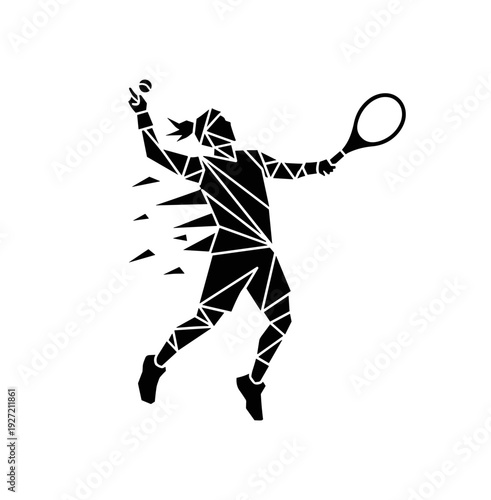 Abstract geometric tennis player in dynamic silhouette design
