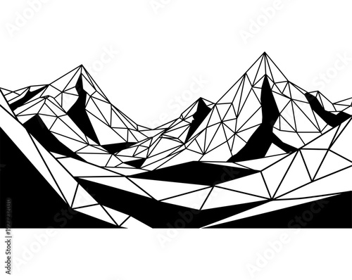 Geometric mountain landscape with polygonal design in monochrome