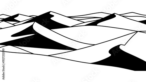 Monochrome mountain landscape with abstract geometric peaks