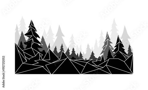 Geometric forest landscape in abstract monochrome design