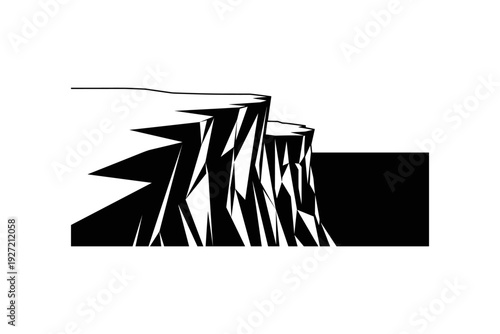 Dramatic cliff silhouette on white background with jagged edges