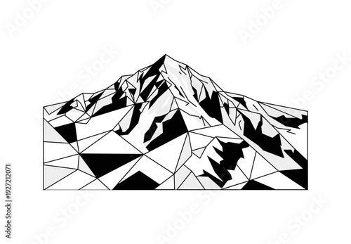 Geometric mountain art with low poly style in black and white design