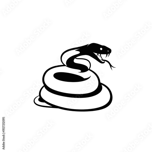 Black Cobra Snake Illustration Coiled and Ready.