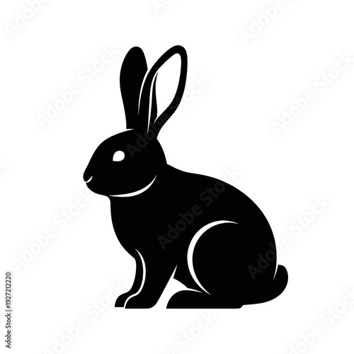 Black Rabbit Silhouette Sitting Profile View.