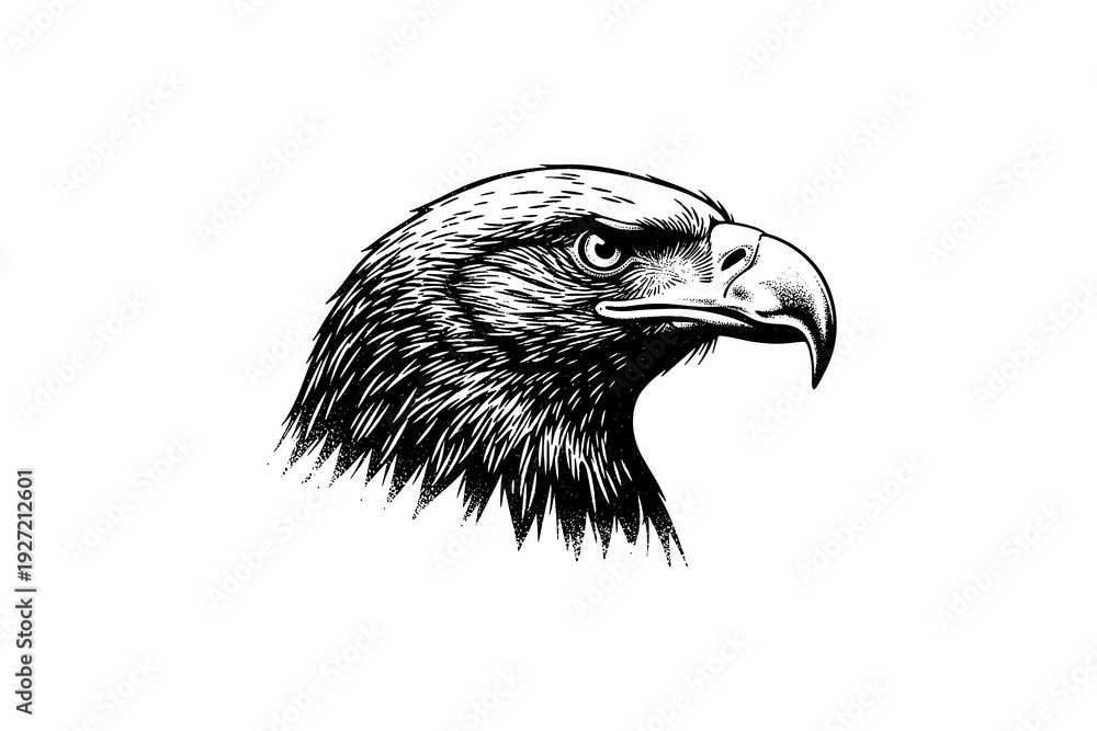 Fototapeta premium Majestic eagle head profile in detailed black and white art
