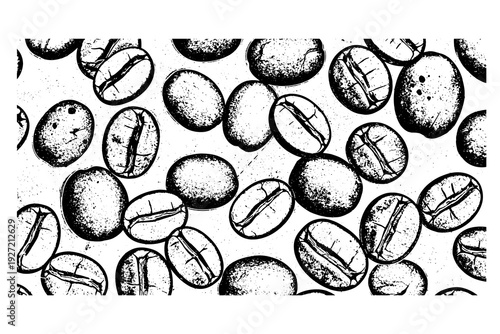Black and white coffee bean pattern with grunge texture