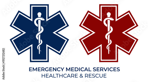 Emergency Medical Services Star of Life Vector Icon Design | Blue and Red Medical Symbol Vector Illustration for Healthcare, Ambulance, Paramedic, Rescue, First Aid Branding