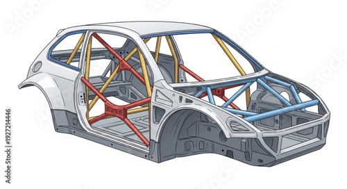 Car Chassis and Body Structure Exposed.