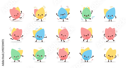 Cute cartoon tulips with happy faces and arms waving.