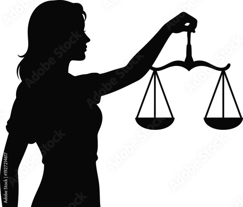 Black silhouette of a woman holding scales of justice symbolizing law and balance on transparent background high quality professional detailed modern