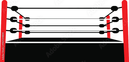 A black and red wrestling ring with ropes and a black base presented as a simple silhouette on transparent background