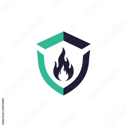 Shield with flame icon on white background