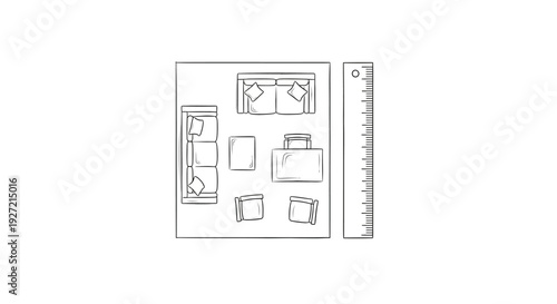 Ruler next to small furniture plan.