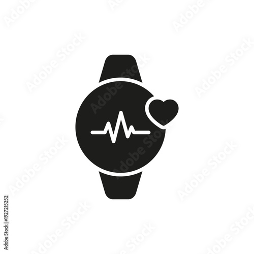 Smartwatch With Heart Pulse Solid Icon. Health Monitoring And Fitness Tracking Silhouette Symbol. Wearable Technology For Heart Rate Detection. Isolated Vector Illustration