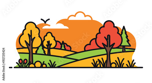 A minimalist and vibrant abstract landscape featuring a tree against a colorful background, evoking a sense of calm and creativity.