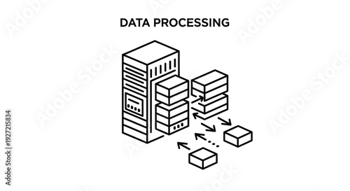 Data processing center and cloud storage server line art icon illustration.