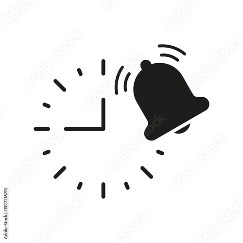 Clock With Bell Solid Icon. Time Management And Alarm Notification Silhouette Symbol. Reminder And Alert System Representation. Isolated Vector Illustration